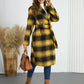 Plaid Tie Waist Long Sleeve Coat