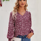 Printed V-Neck Lantern Sleeve Blouse