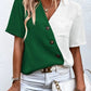 Decorative Button Surplice Short Sleeve Blouse