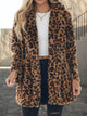 Leopard Collared Neck Coat with Pockets Mocha