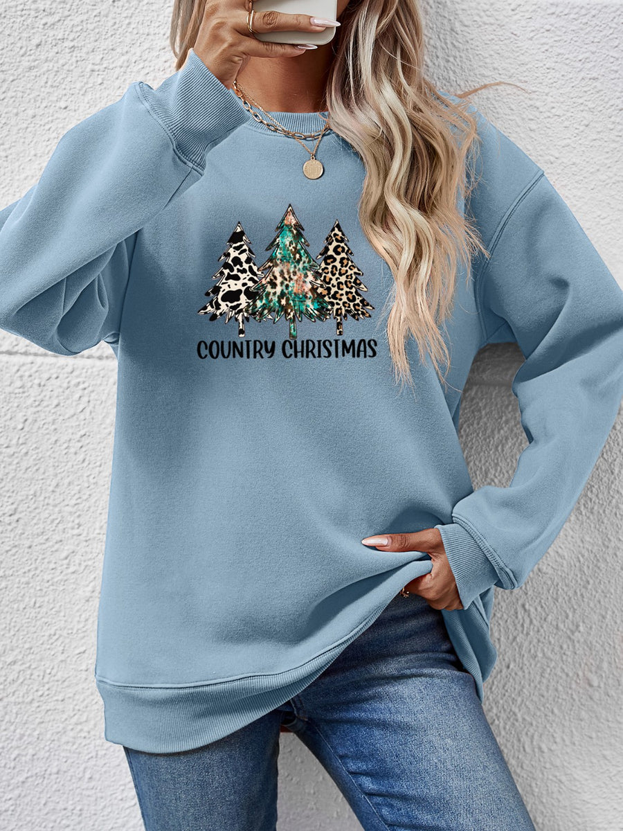 Graphic Round Neck Dropped Shoulder Sweatshirt Misty Blue