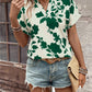 Flower Notched Short Sleeve Blouse