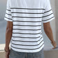 Perfee Decorative Button Striped Short Sleeve T-Shirt