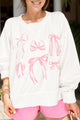 Bow Round Neck Long Sleeve Sweatshirt White