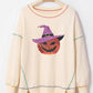 Contrast Stitching Sequin Pumpkin Round Neck Long Sleeve Sweatshirt