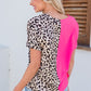 Leopard Color Block V-Neck Blouse