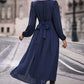 V-Neck Long Sleeve Pleated Slit Dress