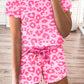 Leopard Round Neck Top and Shorts Lounge Set