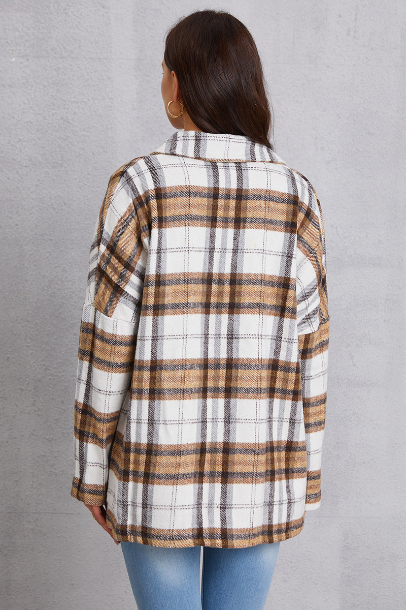 MeiMei Plaid Button Up Dropped Shoulder Outerwear