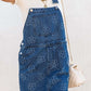 Flower Wide Strap Denim Overall Dress with Pockets