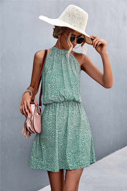 Floral Tied Sleeveless Mini Dress Gum Leaf