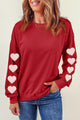 Heart Round Neck Dropped Shoulder Sweatshirt Deep Red