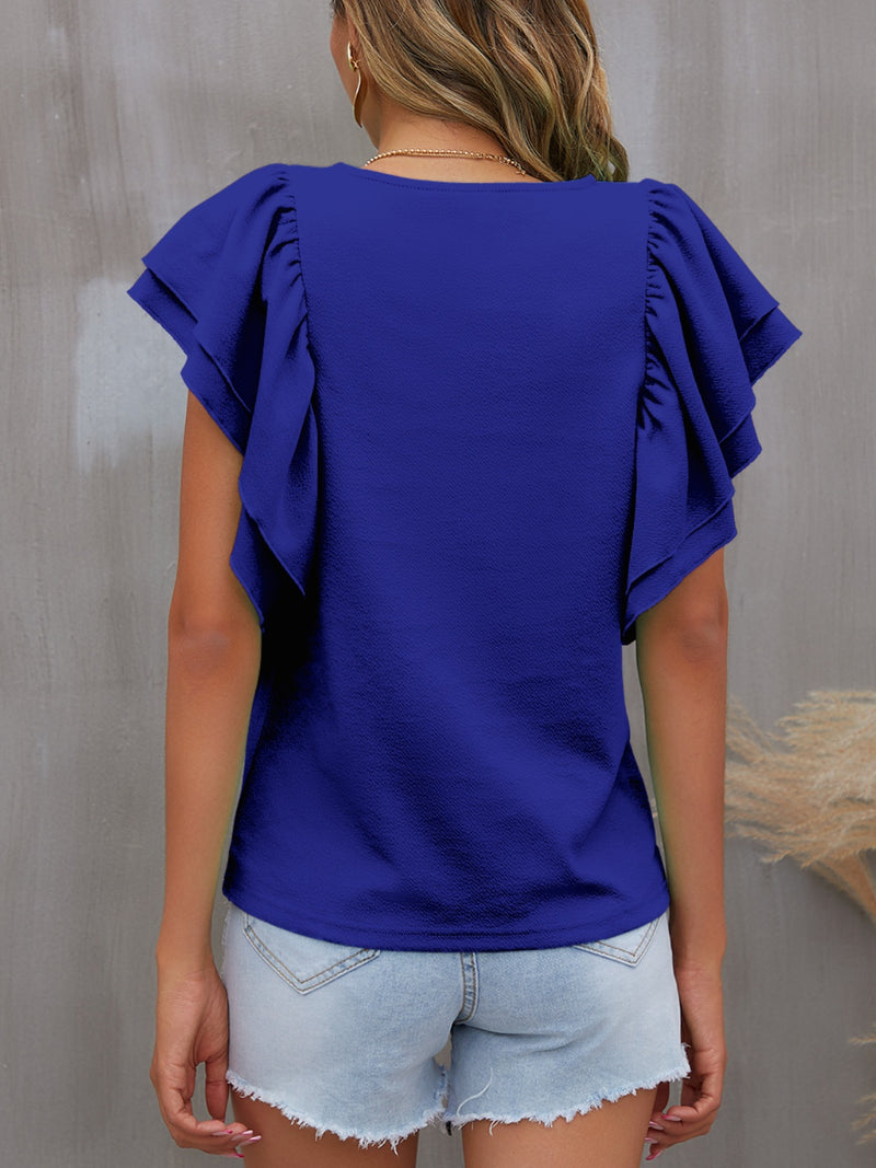 FAM-FAM Round Neck Flounce Sleeve Blouse