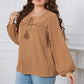 Honey Melo Apparel Plus Size Swiss Dot Frill Trim Round Neck Blouse