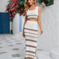 Striped Openwork Cropped Tank and Split Skirt Set