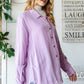 Veveret Raw Hem Button Up Long Sleeve Shirt