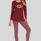 Graphic Round Neck Top and Striped Pants Set