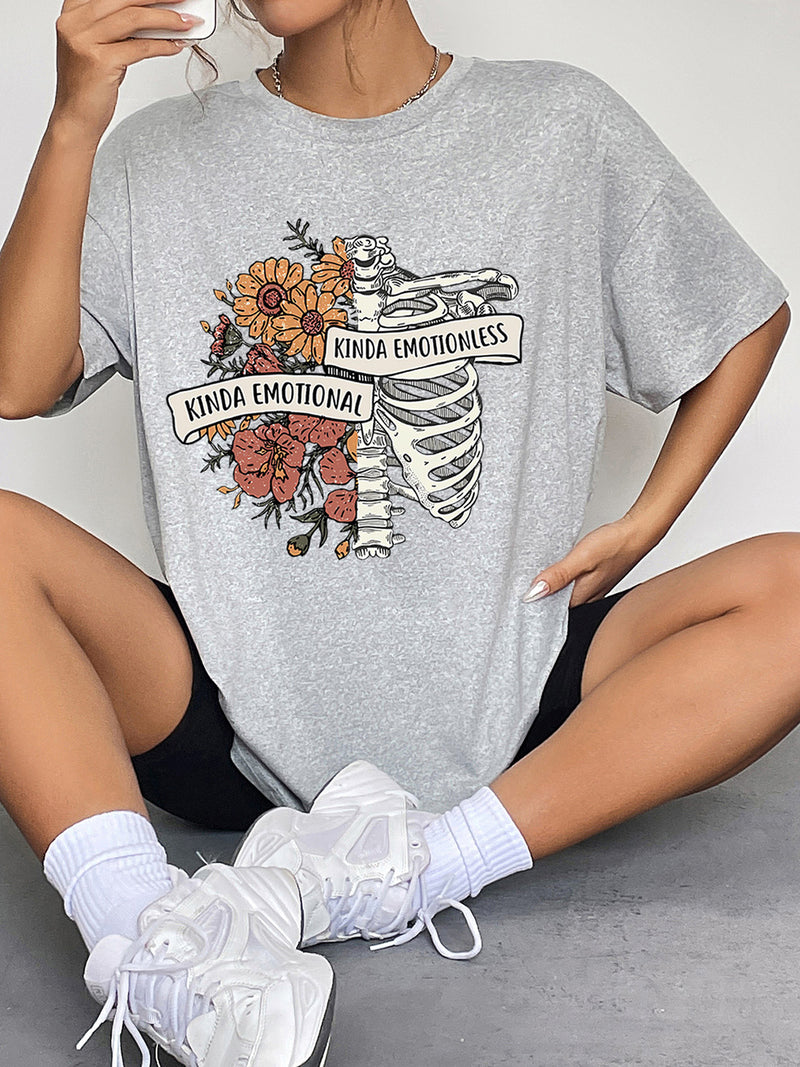 Round Neck Short Sleeve Graphic T-Shirt Cloudy Blue