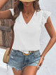 Textured V-Neck Cap Sleeve Blouse White