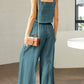 Square Neck Top and Wide Leg Pants Set