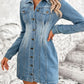 Pocketed Button Up Long Sleeve Denim Dress