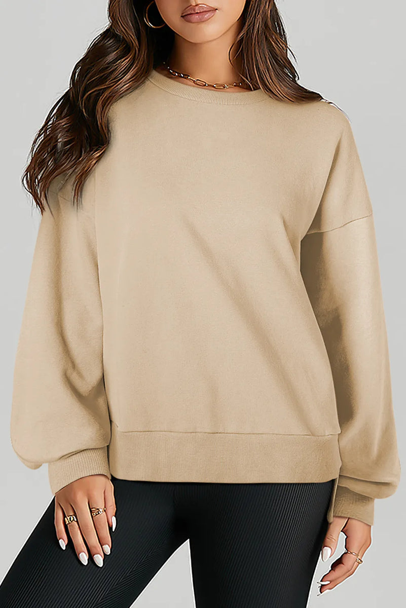 High-Low Round Neck Long Sleeve Sweatshirt Dust Storm