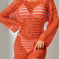 Openwork Boat Neck Long Sleeve Cover-Up