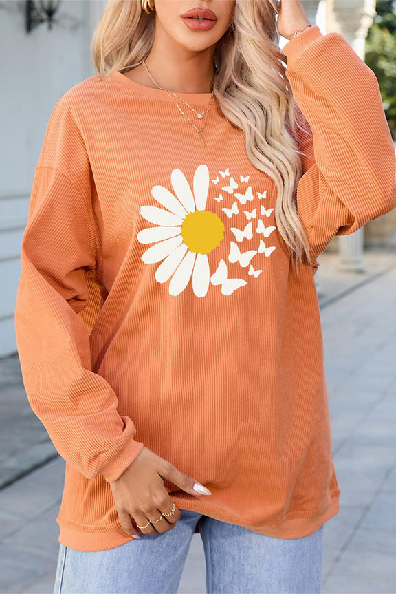 Graphic Round Neck Long Sleeve Sweatshirt Sherbet