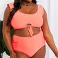 Marina West Swim Sanibel Crop Swim Top and Ruched Bottoms Set in Coral