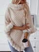 Fuzzy Trim Texture Three-Quarter Sleeve Poncho Beige One Size