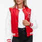 Love Me Now PU Leather Contrast Snap Down Bomber Jacket