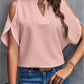 Notched Cold Shoulder Half Sleeve Blouse