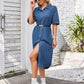 Button Up Dropped Shoulder Denim Dress