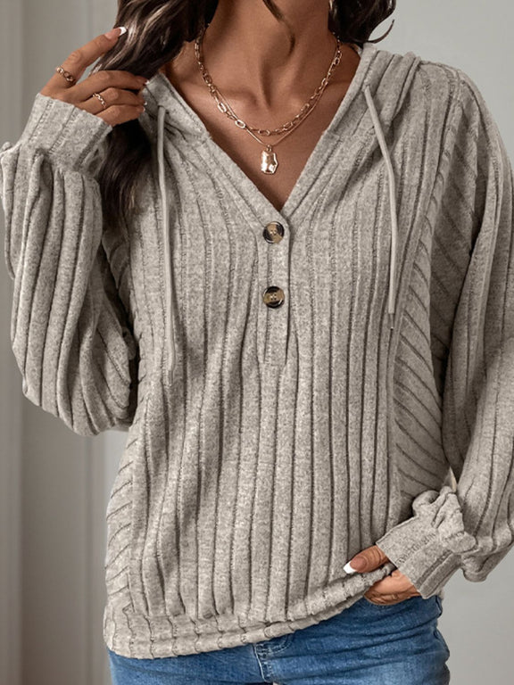 Perfee Drawstring Long Sleeve Hoodie Mocha