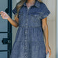 Button Front Raw Hem Denim Dress