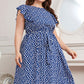 Plus Size Round Neck Tie Waist Dress