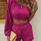 One Shoulder Long Sleeve Top and Shorts Set