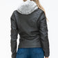 YMI Removable Faux Layered Multi-Pocket Jacket with Fuzzy Hood