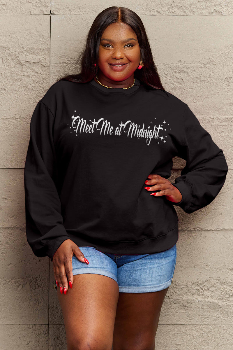 Simply Love Full Size MEET ME AT MIDNIGHT Graphic Round Neck Sweatshirt