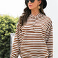 Striped Half-Button Dropped Shoulder Hoodie