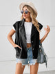 Pocketed Button Up Sleeveless Denim Jacket Black