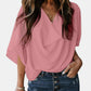 Full Size Cowl Neck Three-Quarter Sleeve Blouse