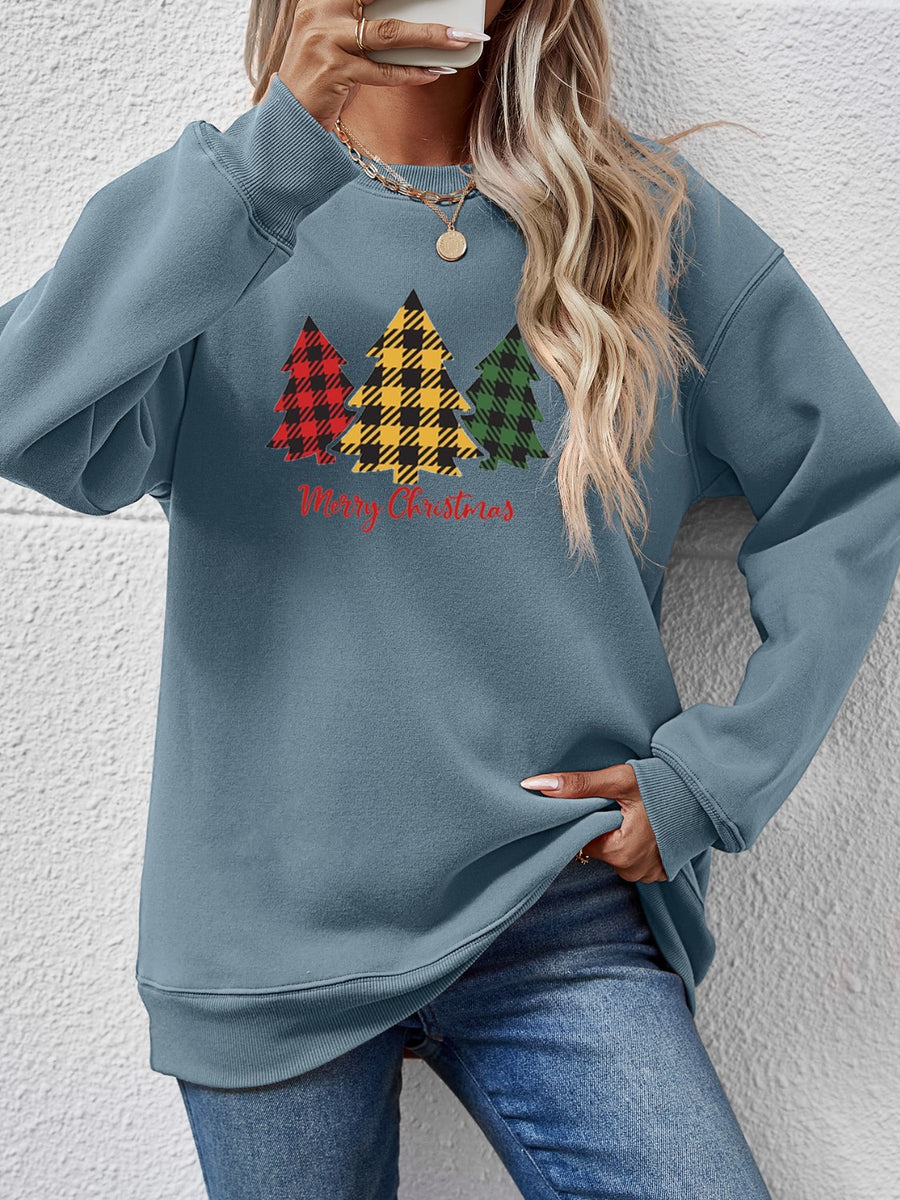 MERRY CHRISTMAS Dropped Shoulder Sweatshirt French Blue