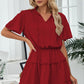 Tie Neck Frill Trim Short Sleeve Mini Dress