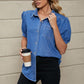 Puff Sleeve Collared Denim Top