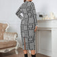 Plus Size Houndstooth Button-Down Long Sleeve Dress