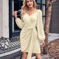 Asymmetrical Surplice Puff Sleeve Mini Dress