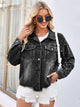 Pearl Trim Raw Hem Denim Jacket Black