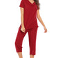 V-Neck Short Sleeve Top and Pants Lounge Set