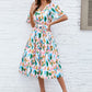 Printed Tie-Waist V-Neck Flutter Sleeve Dress